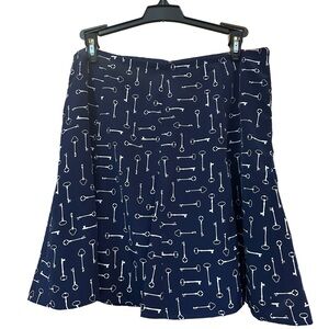 Banana Republic Factory Skirt A-Line Mini Navy Blue Nautical Key Print Size 6